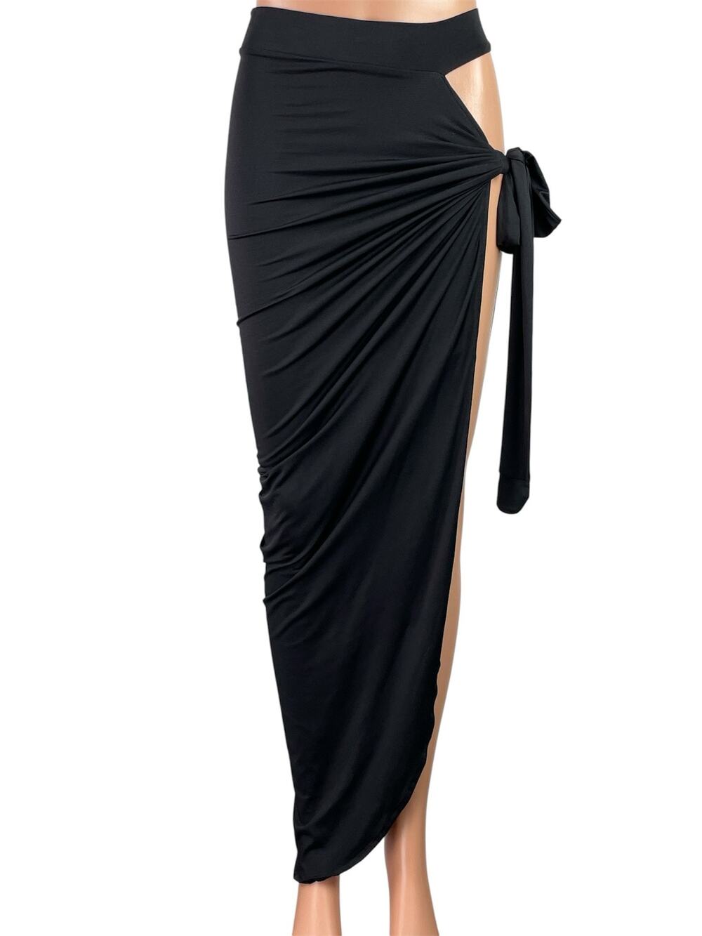 Oh Polly Black Cutout Tie High Waisted Drape Asymmetric Pencil Maxi Skirt Size 0